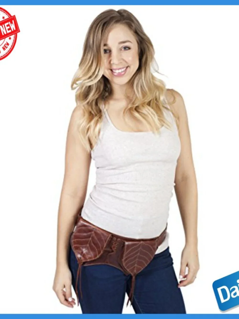 Leather Hip Belt with Studs, 5 Pockets, Adjustable Waist 29.5-37 Inches